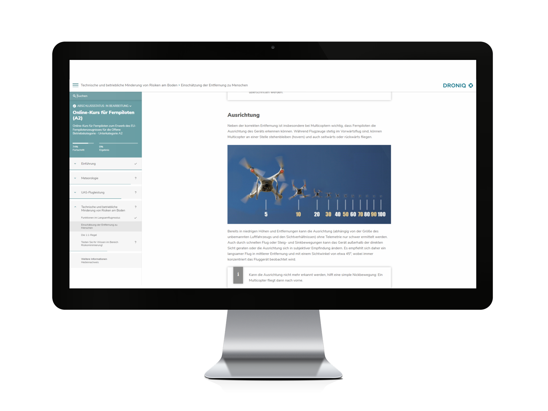 Fernpiloten-Zeugnis A2: Online-Schulung Drohnenschulung (e-Learning) zum Erwerb des EU-Fernpilotenzeugnisses für die offene Betriebskategorie – Unterkategorie A2