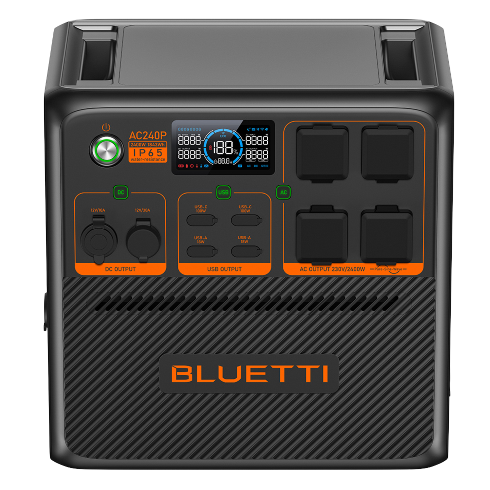 BLUETTI AC240P Powerstation ist eine leistungsstarke IP65 geschützte Powerstation mit einer Kapazität von 1.843 Wh.