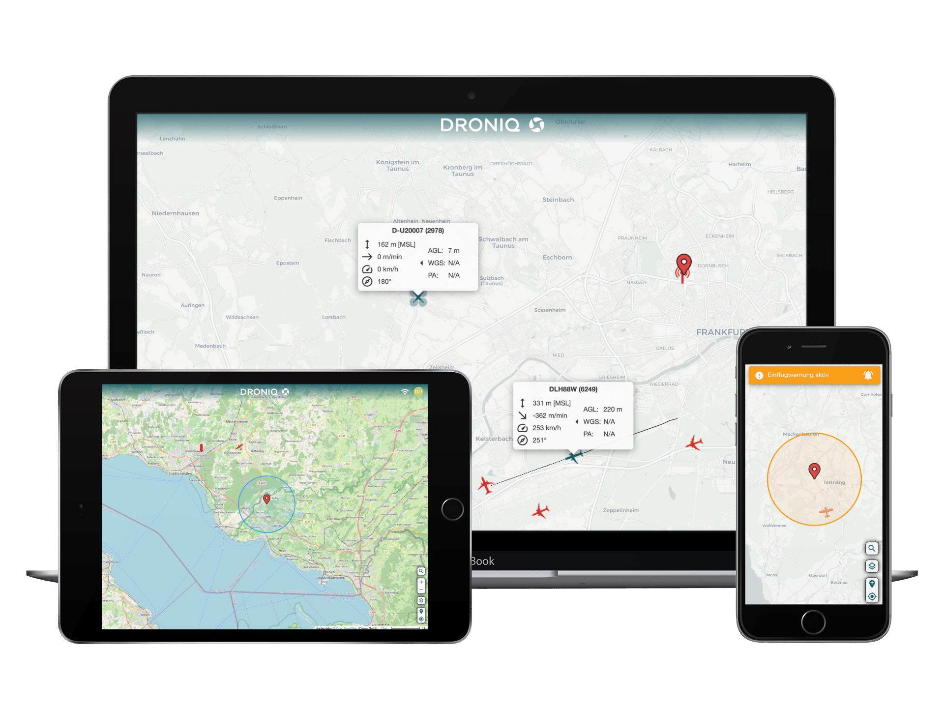 Web application for displaying air traffic warnings for drone pilots