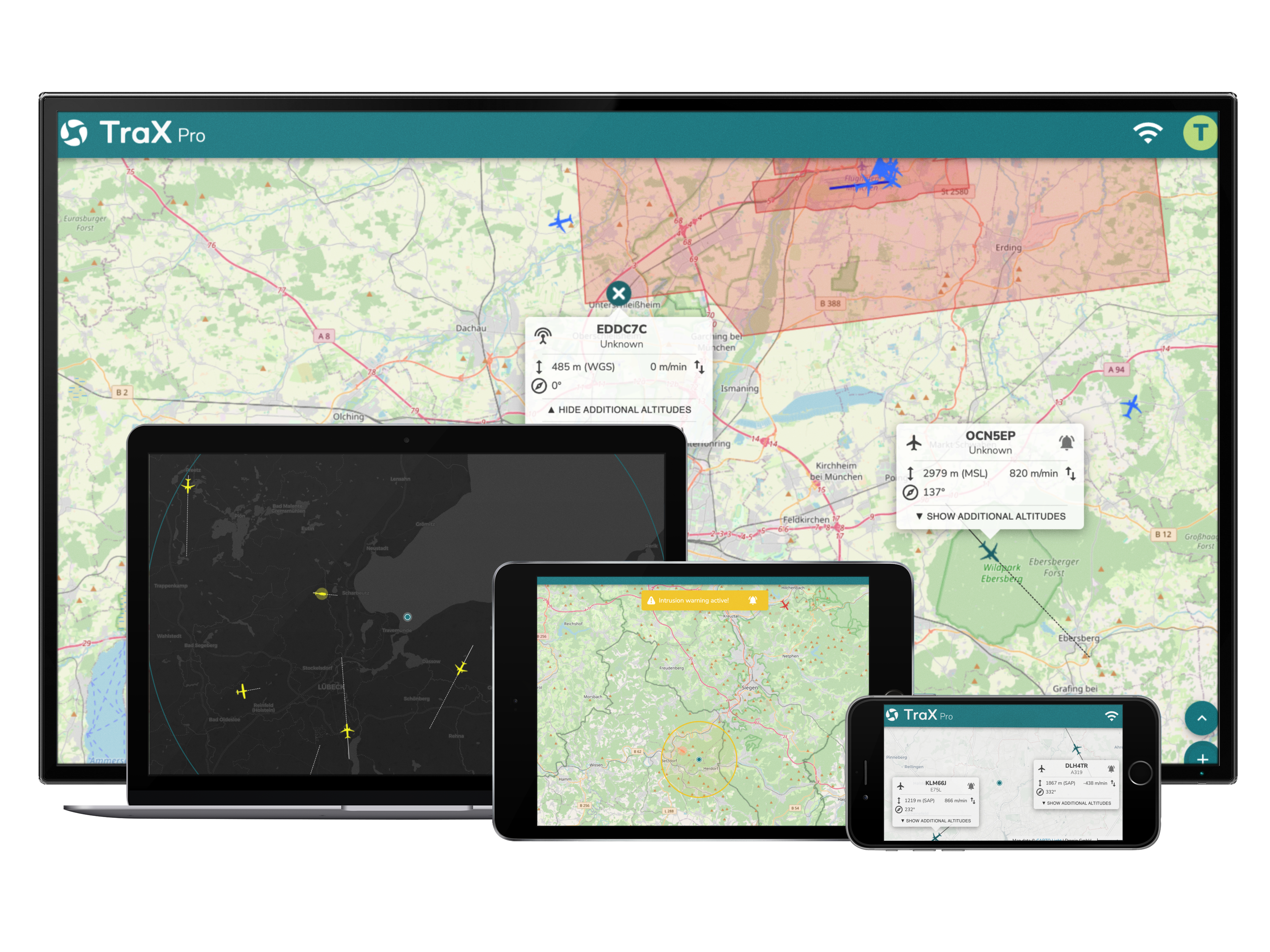 Mit der Web-App TraX Pro meistern Einsatzkräfte anspruchsvolle BOS-Szenarien zuverlässig und sicher. Ob Lageaufklärung, Vermisstensuche oder die Koordination mehrerer Drohnenteams in komplexen Einsatzlagen – TraX Pro bietet erweiterte Funktionen für professionelle Drohneneinsätze mit maximaler Übersicht und Sicherheit.